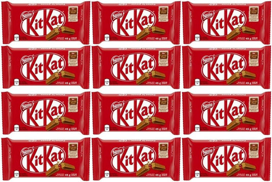 NESTL KITKAT Milk Chocolate Wafer Bars 45g, 12 x 45 G (12 full-size bars)