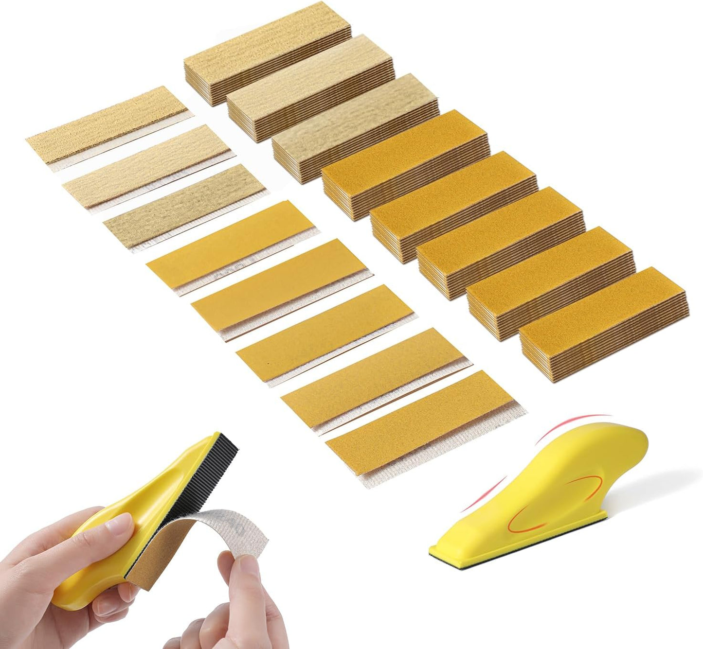 80 PCS Sandpaper, Grit 80 120 180 240 320 400 600 800 Detail Sander Paper, 3.5”x 1 Micro Sandpaper kit Hand Sanding Block with Hook and Loop Sanding Strips for Narrow Spaces Polishing