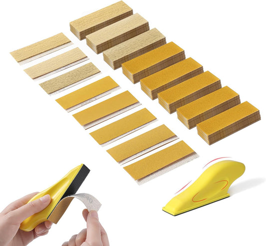 80 PCS Sandpaper, Grit 80 120 180 240 320 400 600 800 Detail Sander Paper, 3.5”x 1 Micro Sandpaper kit Hand Sanding Block with Hook and Loop Sanding Strips for Narrow Spaces Polishing