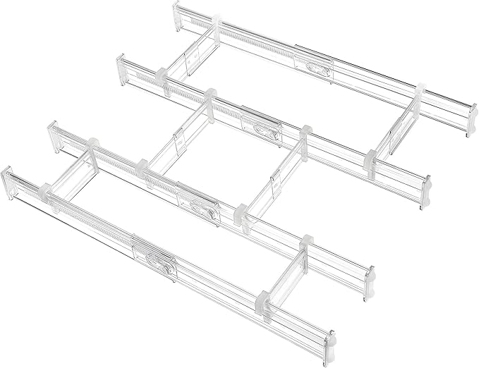 Vtopmart 2.36â Drawer Dividers with Expandable Inserts, 12.8"-22.3" Adjustable Kitchen Drawer Organizer, Clear Plastic Organizer Separator for Flatware, Utensil, Cutlery, 4 Dividers with 6 Inserts