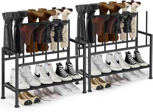 DIMJ Free Standing Shoe Racks - 3-Tier Boot Rack, Black Metal Boot Storage Organizer Tall Boots Organizer for Closet, Shoe Rack for Boots, Sneakers,Fit for 12 Pairs Boots, 2-Pack, Black
