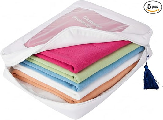 The Cashmere Choice 5 Pack Cashmere Wool Sweater Storage Bags Moth Proof â 100% Cotton Breathable Clothes Protection Pouch â XL