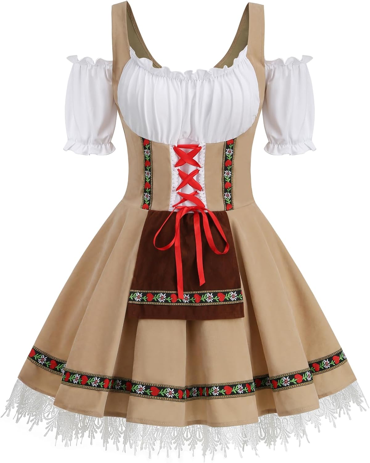 Colorful House Womens Oktoberfest Costume, Velvet German Bavarian Dress for Halloween Carnival