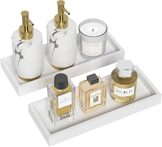 ZHWS Bathroom Vanity Tray for Countertop Decor Perfume Jewelry Toiletries, Toilet Tank Tray for Candle Bamboo Kitchen Tray for Soap Dispenser Spice Coffee Set of 2 11.3ââL x 4.4ââW x 1.14ââH