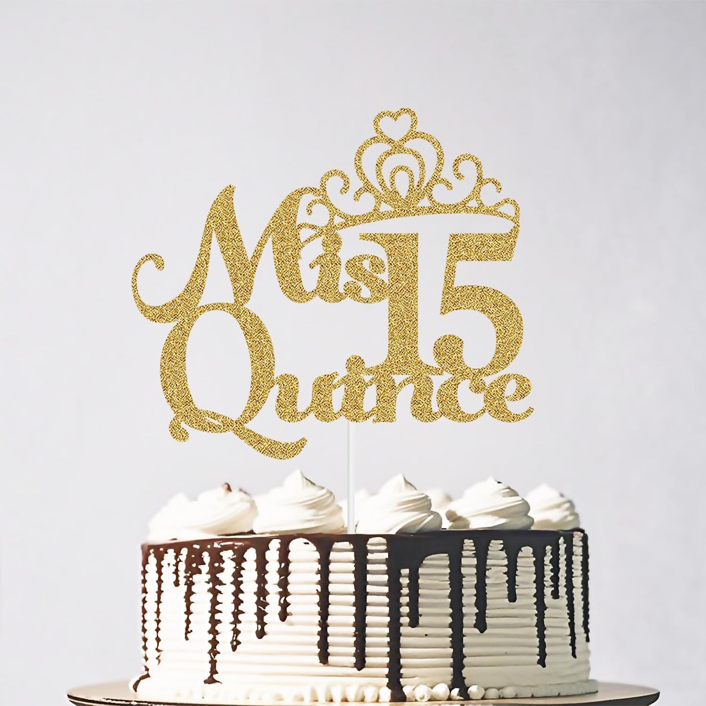 Mis Quince 15 Cake Topper, Feliz 15 Anos Birthday Cake Topper, Happy 15th Birthday Party Decorations Gold Glitter