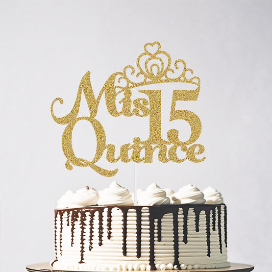 Mis Quince 15 Cake Topper, Feliz 15 Anos Birthday Cake Topper, Happy 15th Birthday Party Decorations Gold Glitter