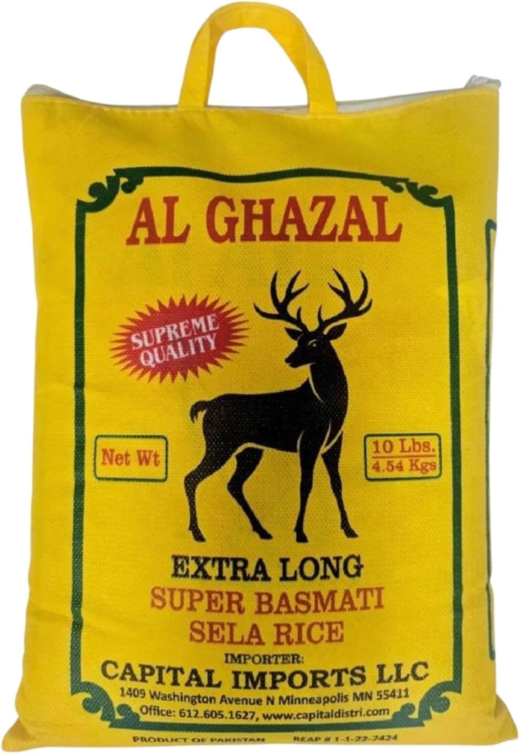 Al Ghazal Extra Long Super Basmati Sela Rice 10 Lbs / 4.54 kg, Non GMO, Extra Long Basmati Rice, White Rice, Vegan Dried Rice, BPA & Gluten Free, Zip Lock Bag, Non Sticky Grain
