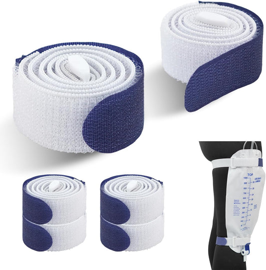 4 Packs Leg Bag Straps(Blue), Urine Drainage Bag Strap Catheter Leg Bag Straps with Soft Elastic Fabric Comfortable Silicone Grips for Men Women