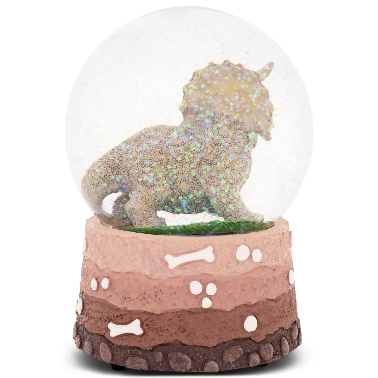 Elanze Designs Triceratops Fossils Brown Paleontologist Bone Dig Skeleton Science STEM Footprints Museum Animal 100MM Musical Glitter Dinosaur Snow Globe Plays Tune Born Free
