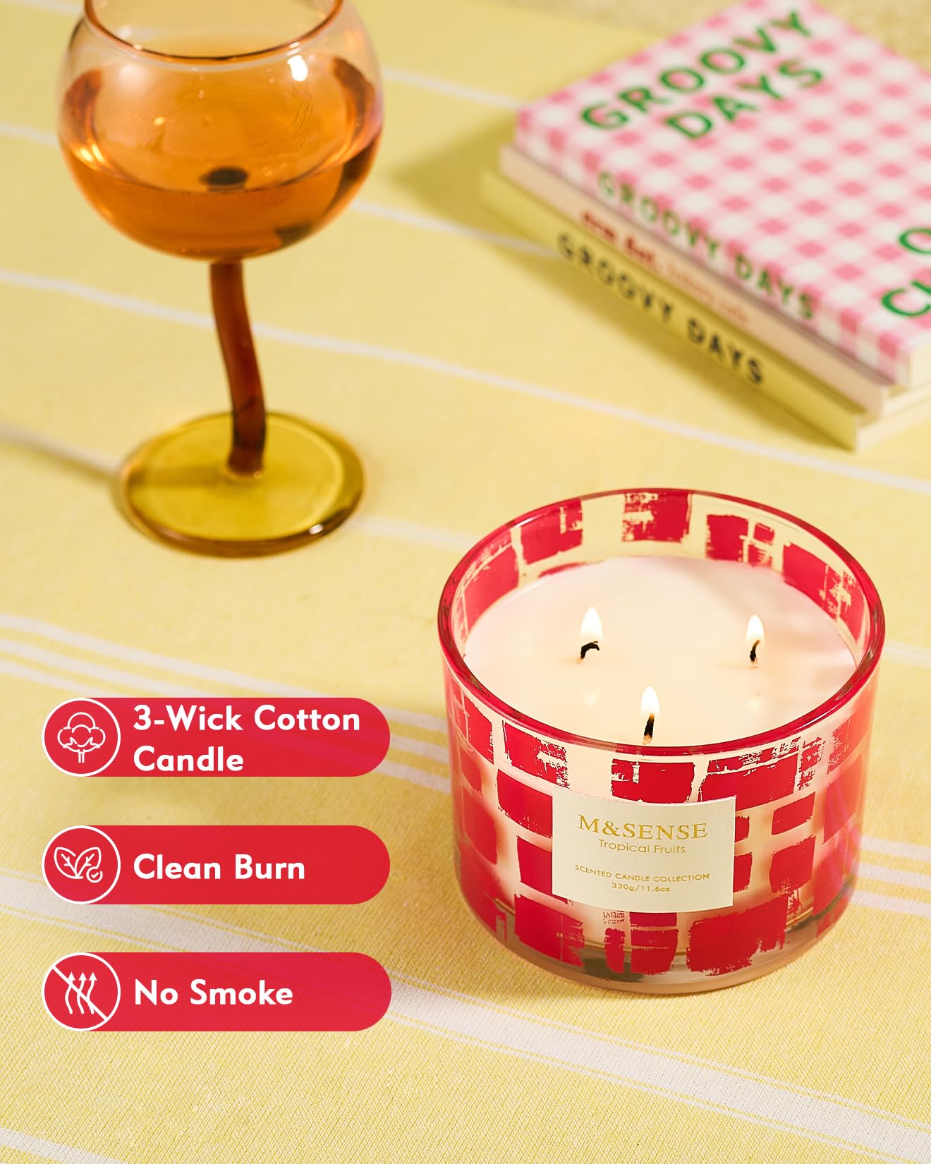 M&SENSE Tropical Fruits Scented Candle,11.6oz Natural Soy Wax, Non Toxic for Home, 3 Wick Jar Candle, Up to 60 Hours Burn time,Housewarming Gifts for Women&Men