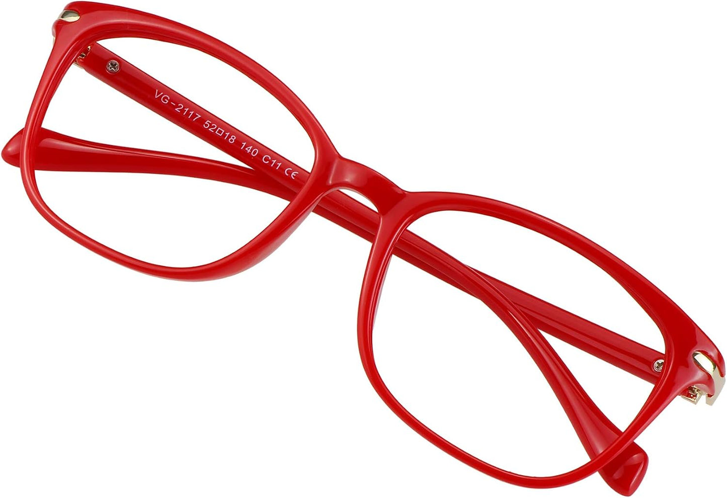 VisionGlobal Blue Light Blocking Glasses for Women Men, Square Frame Computer Reading Glasses(Red,+1.75 Magnification)