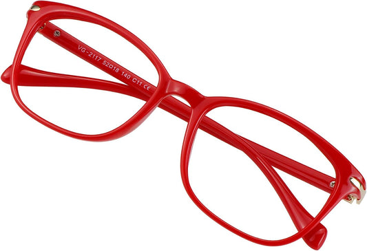 VisionGlobal Blue Light Blocking Glasses for Women Men, Square Frame Computer Reading Glasses(Red,+1.75 Magnification)