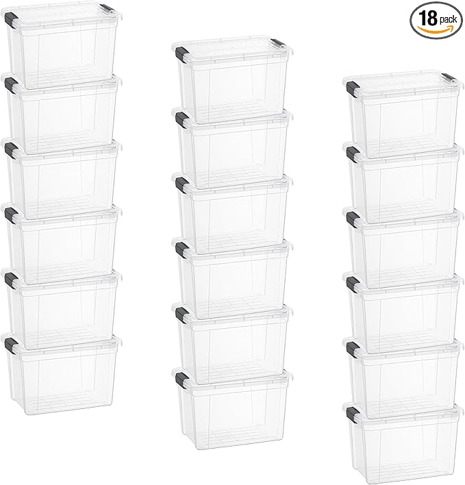 Superio Clear Storage Box with Lid, 2.5 Quart Plastic Container Bins for Organizing, Stackable Crates, BPA Free, Non Toxic, Odor Free, Organizers, 18 Pack