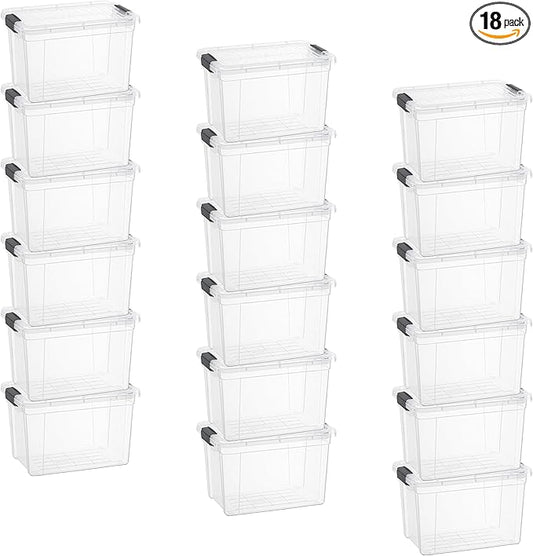 Superio Clear Storage Box with Lid, 2.5 Quart Plastic Container Bins for Organizing, Stackable Crates, BPA Free, Non Toxic, Odor Free, Organizers, 18 Pack
