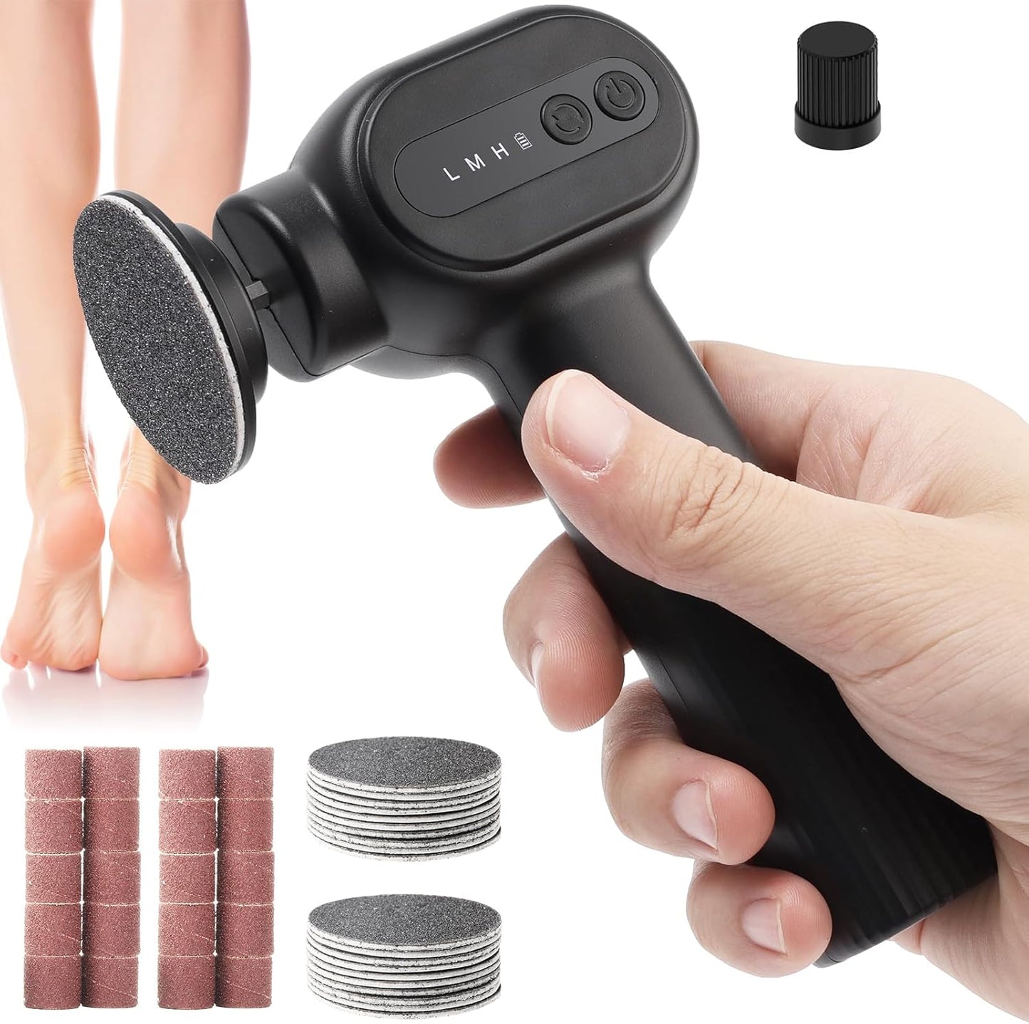 Electric Callus Remover for Feet, 2 in 1 Electric Foot File Grinder, Rechargeable Cordless Foot Scrubber for Dead Skin, Adjustable Speed with Sandpaper Discs, Professional Pedicure Tools,Black