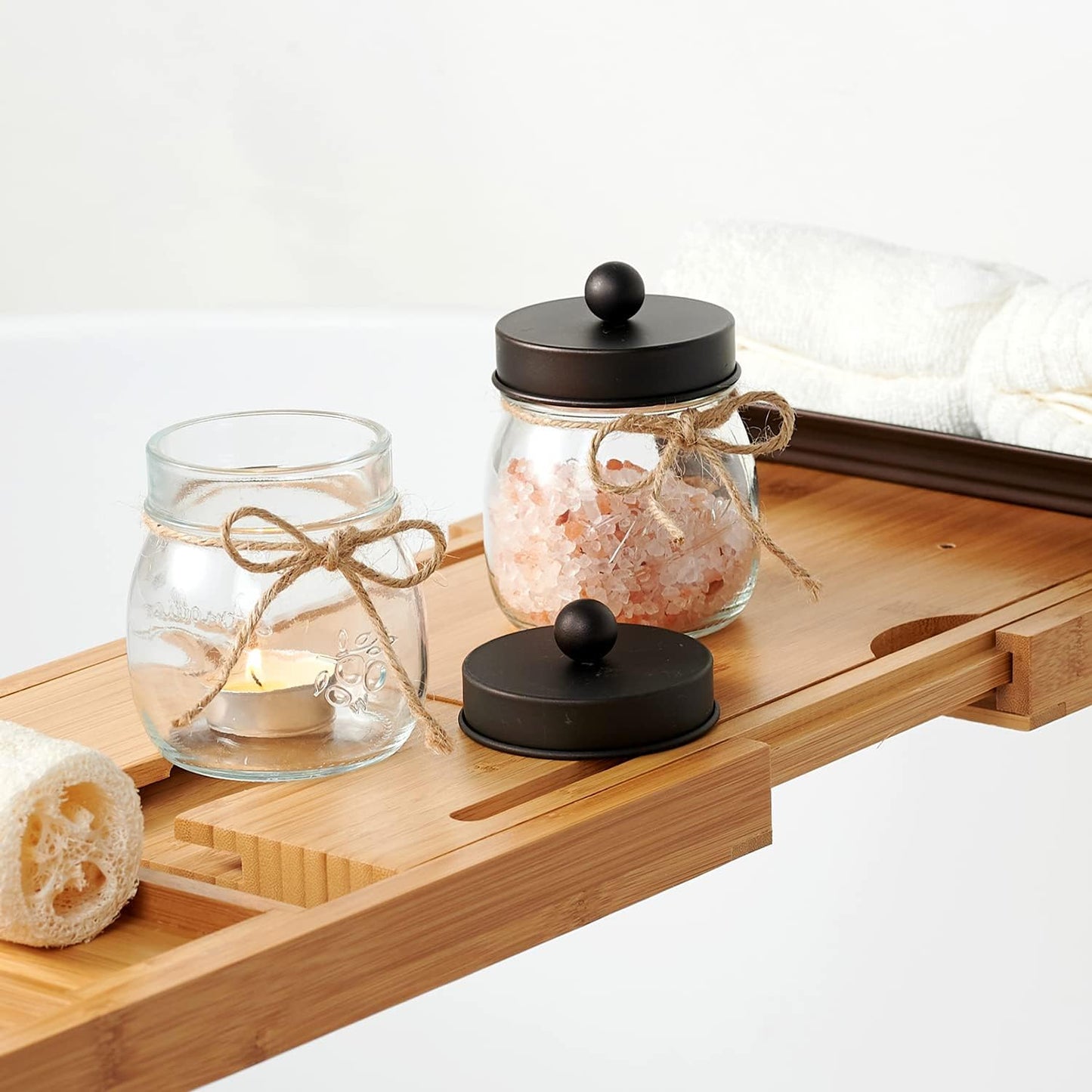 SheeChung 3 Pack Qtip Holder for Bathroom, Cotton Swab Holders, Bathroom Decor, Apothecary Jars with Lids for Cotton Round Pads, Balls, Floss Picks - Bronze