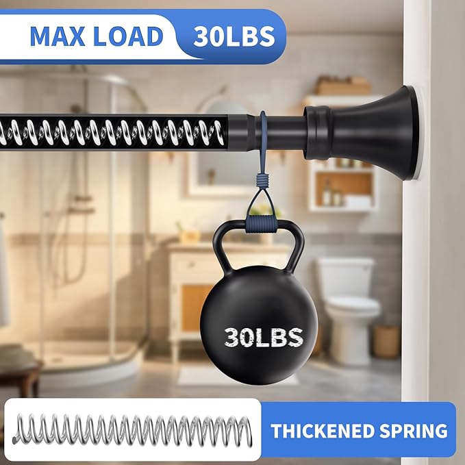 YNL Matte Black Shower Curtain Rod 36-94 Inch(3-7.8ft), No Slip No Drill No Rust Shower Rod For Bathroom Window Patio, Adjustable Spring Long Tension Rod
