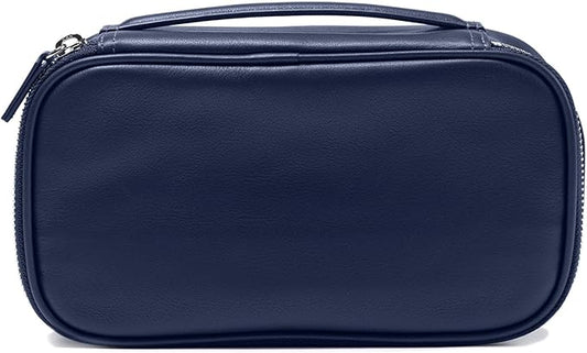 Leatherology Navy Blue Medium Leather Travel Organizer â Toiletry & Tech Case with Zipped Mesh Pocket, Elastic Loops & Water-Resistant Lining â Durable Storage for Everyday Travel