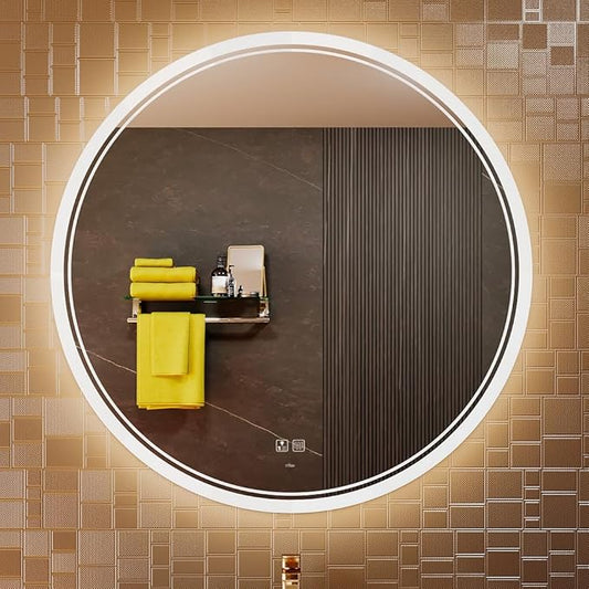 KWW Round Mirror Bathroom LED Lighted Mirror, Illuminated Dimmable Anti-Fog Wall-Mounted Makeup Vanity Mirror with Lights (39.5" L x 39.5" W)