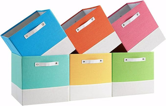 Storage Cube Bins | 7.7 oz/ydÂ² Fabric Cubby Organizer Baskets for Shelf, Bookcase, Closet, Cabinet, Wardrobe | 11x11 Cube Drawer | 6 Pack, Macaron & Cream White, 10.5x10.5x11 Inch