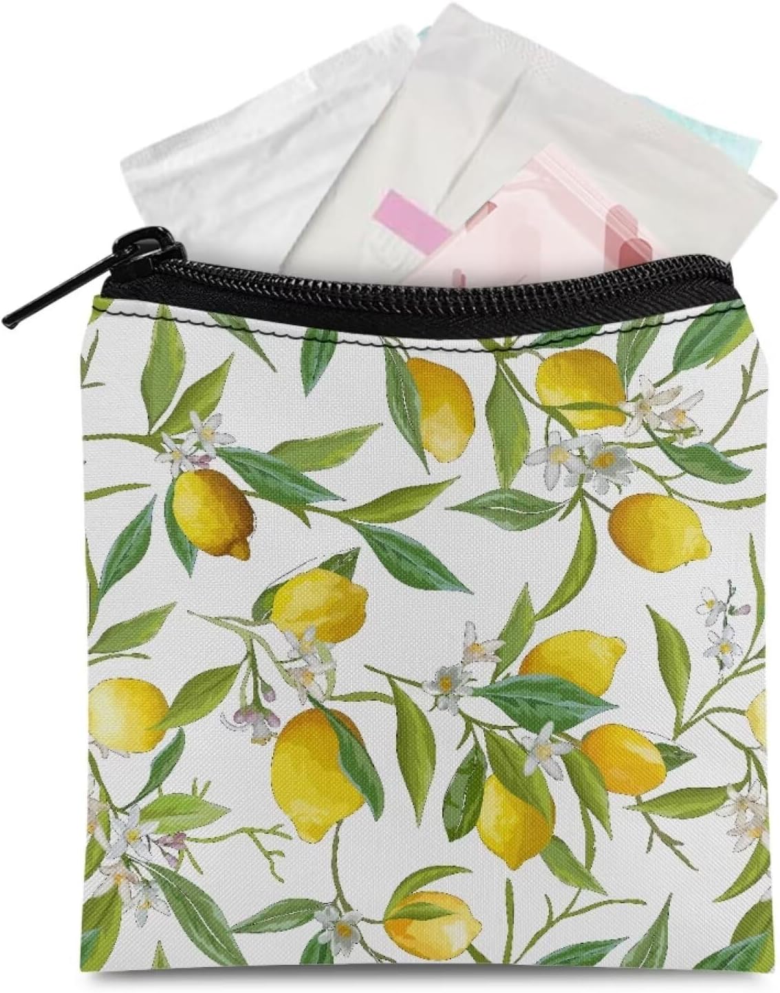 Lemon Print Sanitary Napkin Storage Bag Cute Period Bag for Teen Girls for School Portable Menstrual Cup Pouch Tampon Holder for Purse Pad Bags for Period Small Reusable