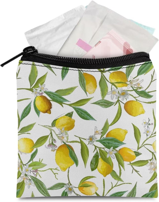 Lemon Print Sanitary Napkin Storage Bag Cute Period Bag for Teen Girls for School Portable Menstrual Cup Pouch Tampon Holder for Purse Pad Bags for Period Small Reusable