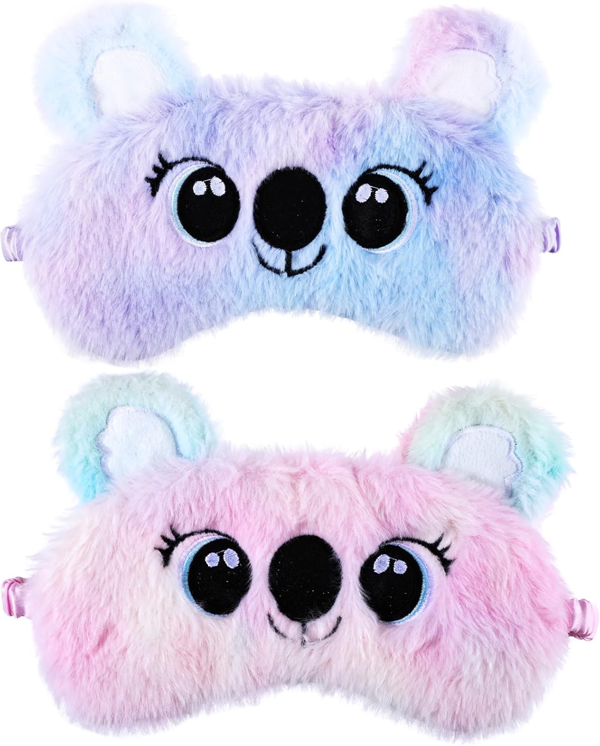 2 Pcs Plush Eye Mask Soft Sleeping Blindfold Eye Cover Comfortable Cute Animal Sleeping Mask Satin Nap Night Eyeshade Cover for Women Men Gift (Colorful, Koala Style)