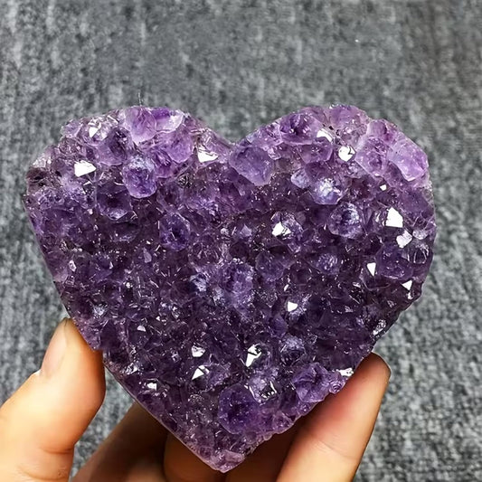 1PCS Natural Amethyst Crystal Heart Cluster, Raw Purple Geode Druzy Stone for Healing Chakra Meditation, Heart Shaped Gemstone Desk Decor & Gift