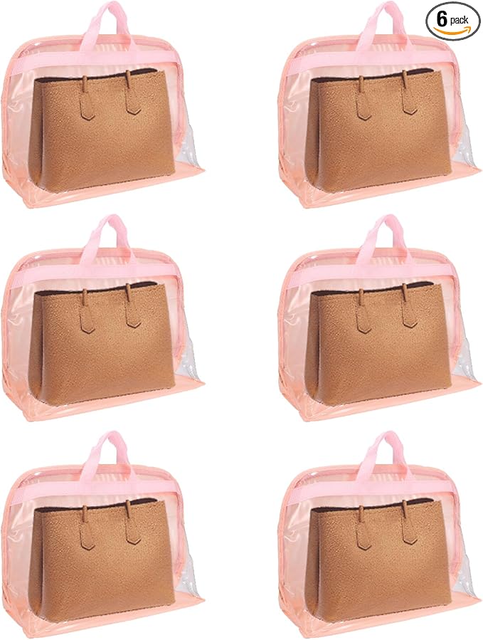 Dust Bags for Handbags - Purse Storage Organizer for Closet Moistureproof and Dustproof Cover Hanging with Zipper and Handle (Shell Pink-XL)