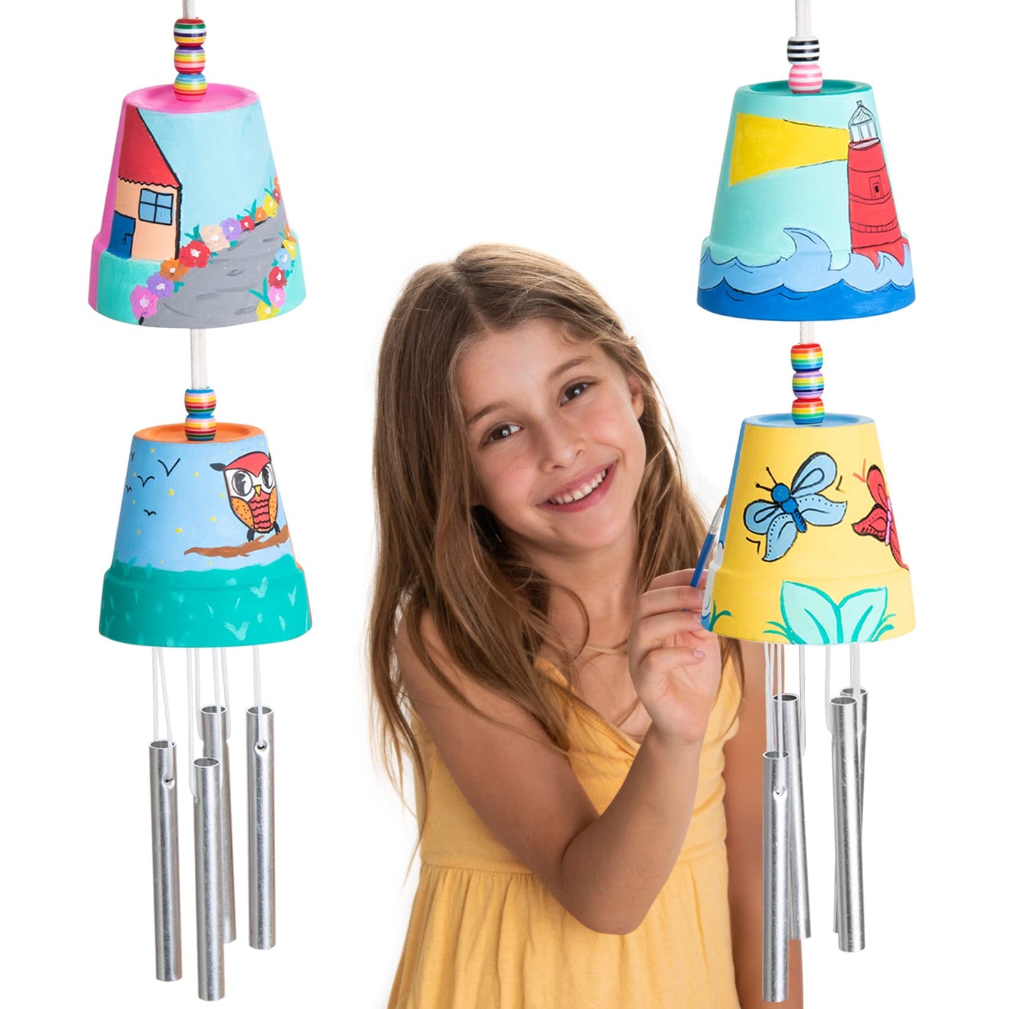 ROMI'S WAY 2-Pack Make Your Own Wind Chime Kit - Larger Bells, Stencils and Beads, Arts and Crafts for Kids Ages 8-12, 6-8 - DIY Craft Kit for Girls & Boys - Unique Art Gifts for Christmas, Birthday