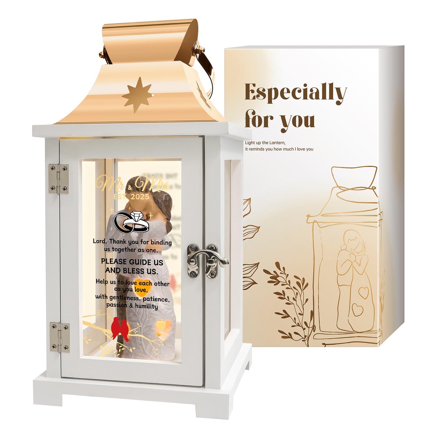 Wedding Gifts for Couples, Mr and Mrs Gifts, Mr & Mrs Est. 2025 Figurine Lantern, Unique Wedding Gifts for Newlyweds - Bridal Shower Gifts for Bride,
