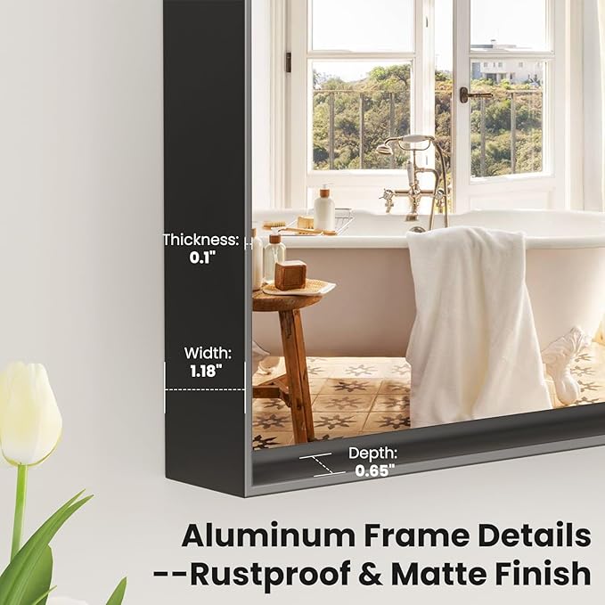 LOAAO Black Bathroom Mirror 72"X36" for Wall, Rectangle Bathroom Vanity Mirror, Tempered Glass, Hangs Vertically or Horizontally, Easy to Install, Modern Design