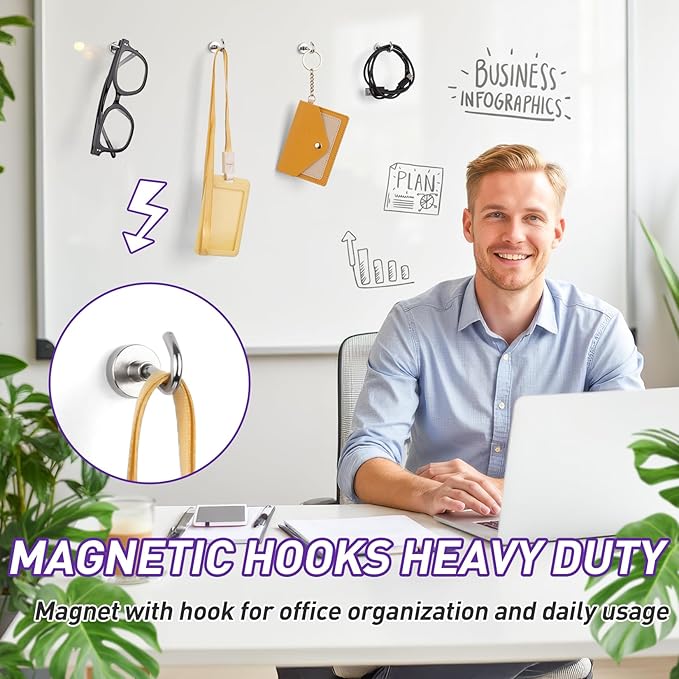 12 Pack Magnetic Hooks for 2026 Cruise Cabins Beach Vacation 30lbs+ Heavy Duty Magnet with Hook Metal Magnetic Hooks for Kitchen Fridge Grills Hanging Magnet Hooks for Classroom Locker Whiteboard