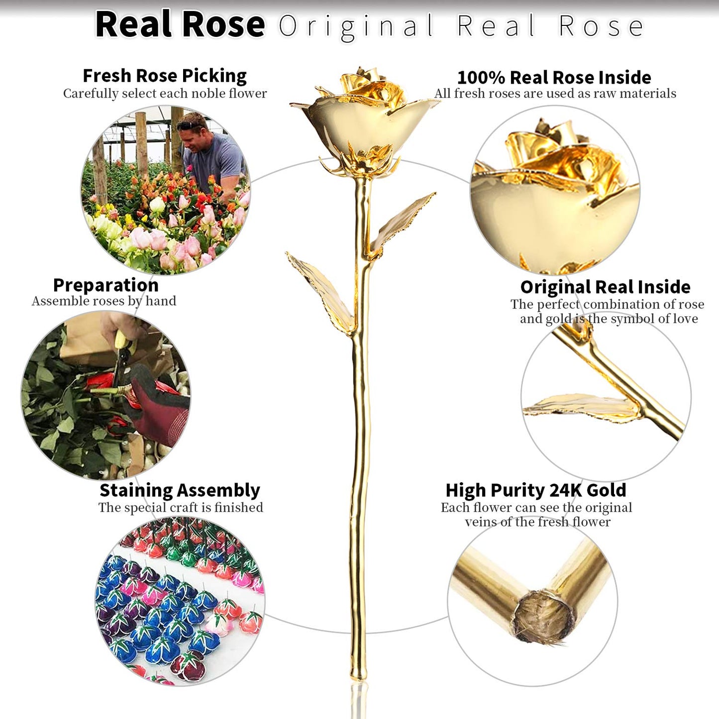 MAXSPT 24K Golden Rose, Gold Dipped Rose Made from Real Rose Best Gifts for her and Great Gifts for My Wife, Golden with Stand