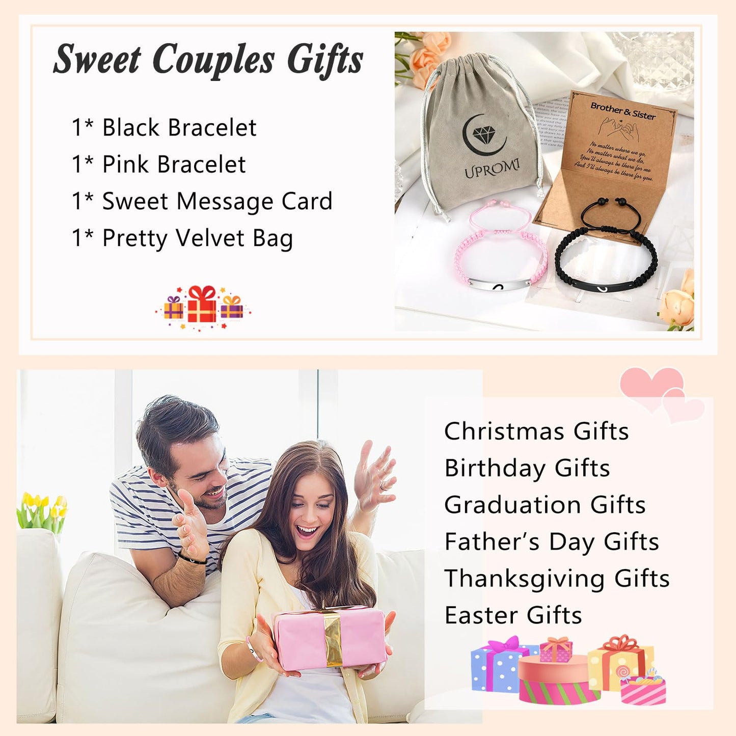 UPROMI Brother Gifts from Sister Bracelets Christmas Fathers' Day Birthday Gifts for Adult Older Big Little Brother Sister