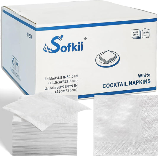 800 Count White Cocktail Napkins, 4.5x4.5 Inch 2-Ply Disposable Paper Napkins, Bulk Beverage Napkins for Dinner Wedding Bar Party and Daily Use