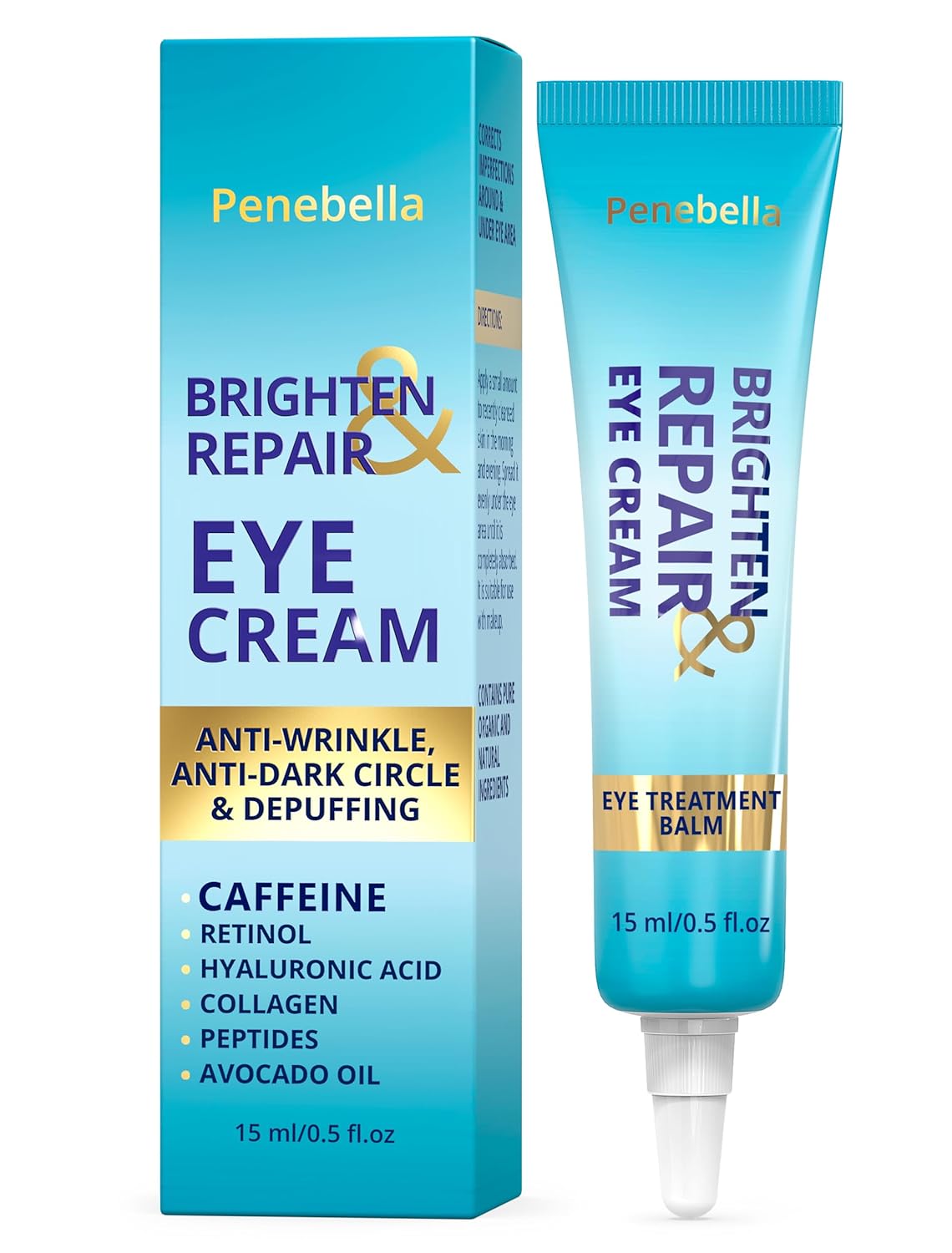 Under Eye Cream for Dark Circles Under Eye Treatment - Caffeine Eye Cream with Niacinamide Hyaluronic Acid Collagen Peptides, Retinol Eye Cream Anti Aging - Eye Care Moisturizer