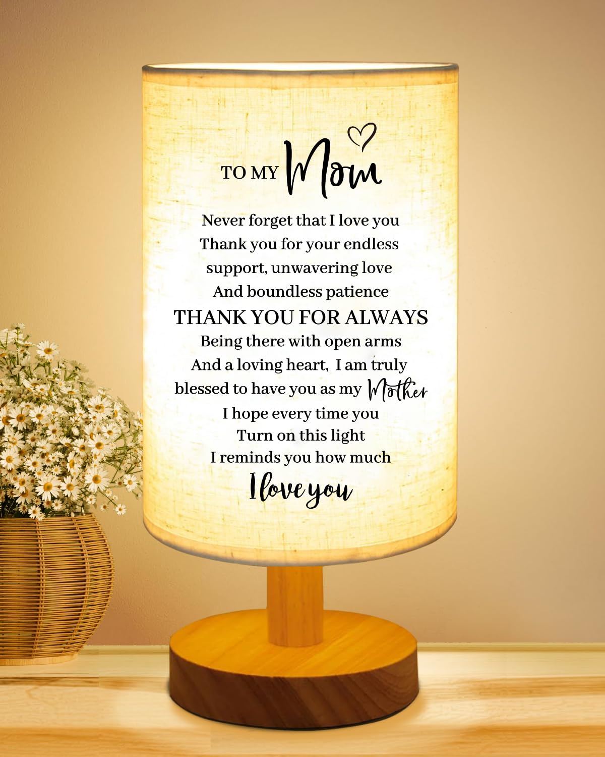 Birthday Gifts for Mom from Daughter Son, to My Mother Fabric Table Lamp, Mom Birthday Christmas Gifts from Kids, Bedside Table Lamp Presents for Mother