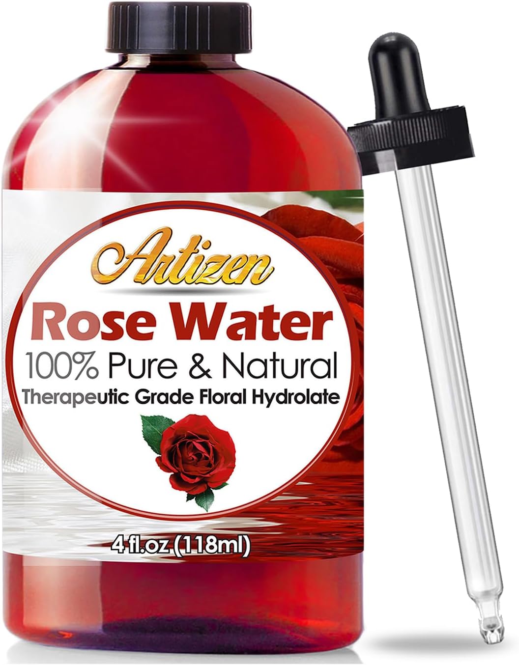 Artizen 100% Pure Rose Water (HUGE 4 OUNCE BOTTLE) Natural Moroccan Rosewater - Beautiful Fresh Fragrance - Perfect Facial & Skin Toner & Moisturizer