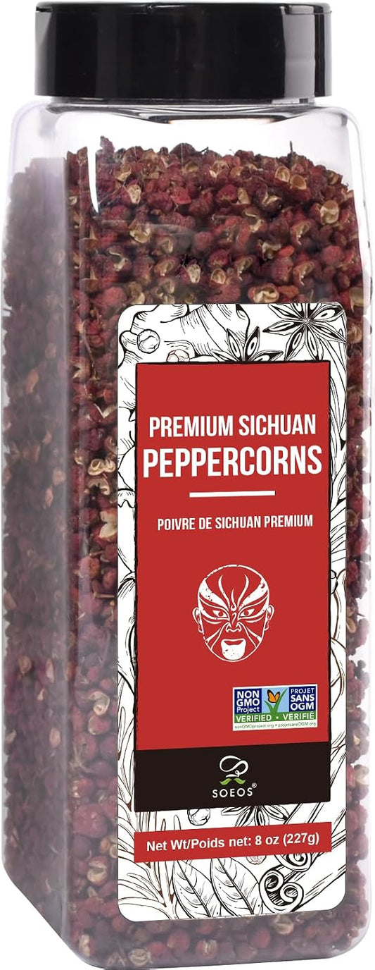 Soeos Sichuan Peppercorns, 8oz(227g), Authentic Szechuan Red Peppercorn, Numbing and Tingle Effect, Less Seeds, Strong Flavor, Essential for Mapo Tofu, Kung Pao Chicken and Asine Cusine