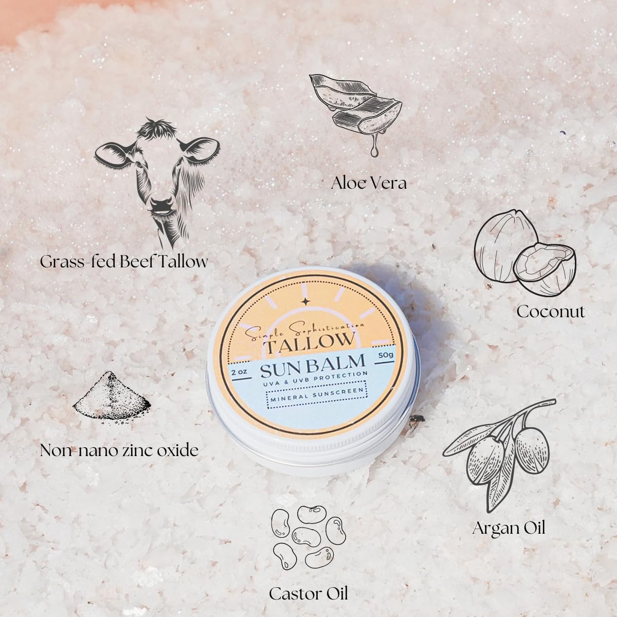 Tallow Sun Balm, tinted - with grassfed tallow, castor oil, zinc oxide | Mineral Sunscreen | Natural, Clean, Organic | Reef Safe, Ocean Friendly | Spf 30 - suitable for sensitive skin (2 oz) (Fair)