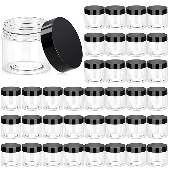 ï»¿Eternal Moment 36 Pack 2 OZ Plastic Jars Round Clear Cosmetic Container Jars with Lids, Perfect for Lotion, Cream, Ointments, Makeup, Eye Shadow, Rhinestone, Samples, Pot, Travel Storage