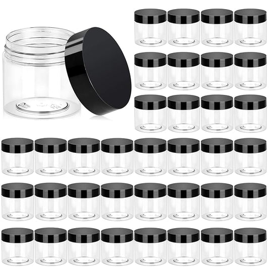 ï»¿Eternal Moment 36 Pack 2 OZ Plastic Jars Round Clear Cosmetic Container Jars with Lids, Perfect for Lotion, Cream, Ointments, Makeup, Eye Shadow, Rhinestone, Samples, Pot, Travel Storage