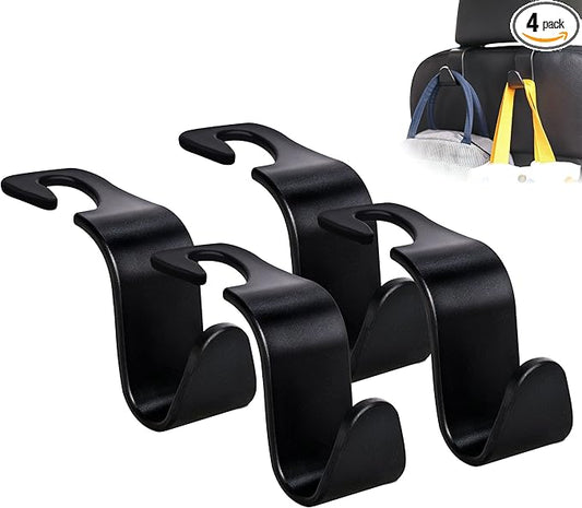 Amooca Car Seat Headrest Hook 4 Pack Hanger Storage Organizer Universal for Handbag Purse Coat fit Universal Vehicle Car Black S Type
