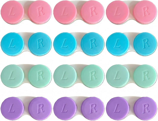 TUJAO12-Pack Contact Lens Cases Bulk, Leak-Proof Colorful Contact Lens Holder Set with L+R Marked Screw Caps, Travel Size Soaking Kits for Scleral & Soft Lenses (Pink, Blue, Green, Purple)