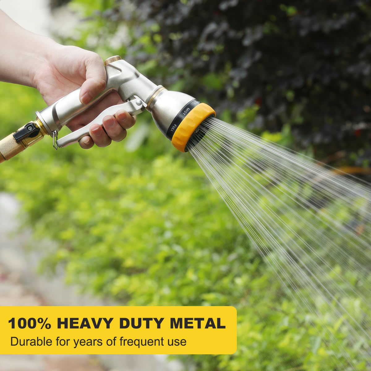 FANHAO Garden Hose Nozzle Sprayer, 100% Heavy Duty Metal Water Hose Sprayer with 7 Spray Patterns, High Pressure Spray Nozzle for Watering Plants & Lawns, Washing Cars & Pets
