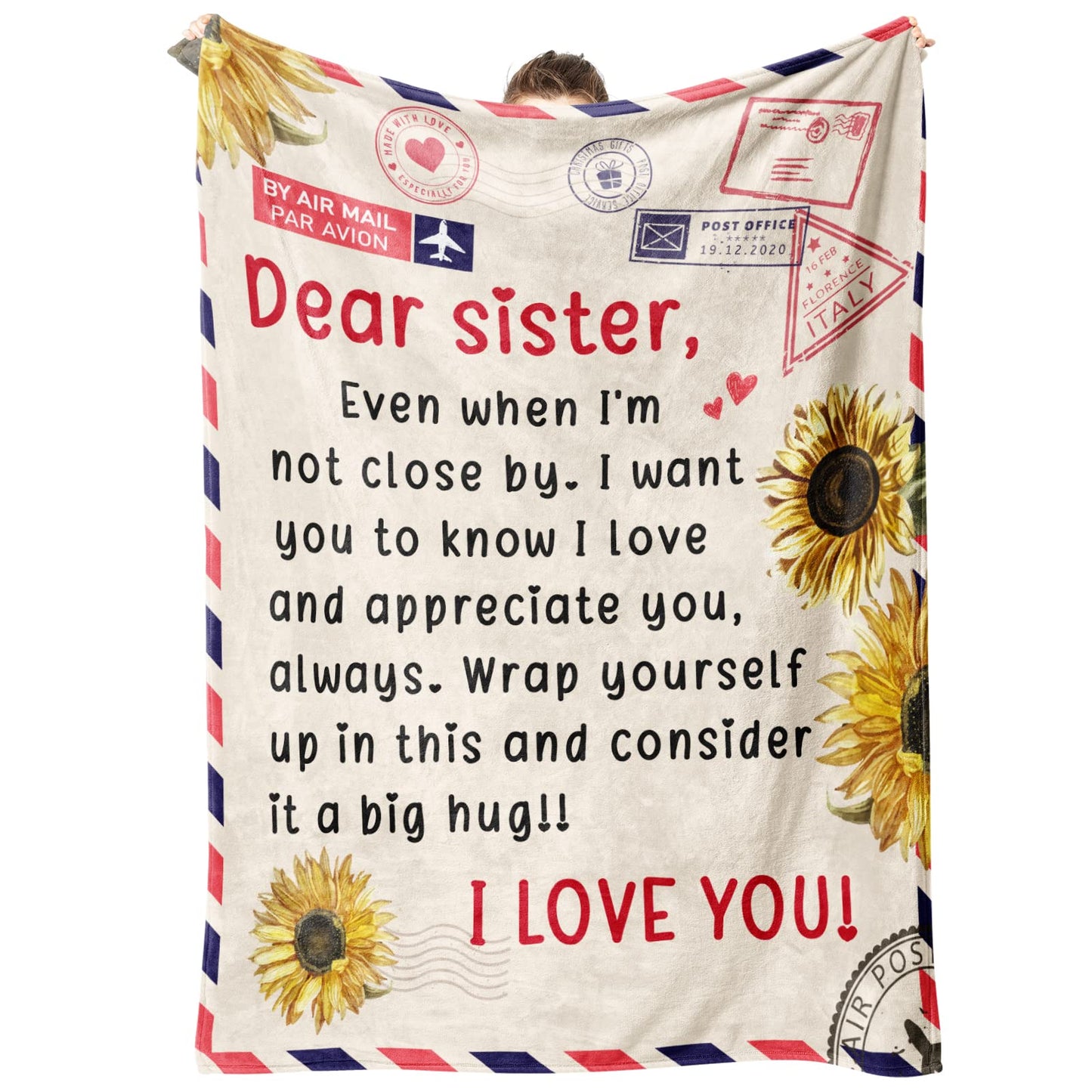 Niyewsor Sister Birthday Gifts, Sister Gifts Blanket, Sisters Gift from Sis, Present for Sisters on Mothers Day, Christmas, Dear Sis Airmail Throw Blanket, 60" * 50"