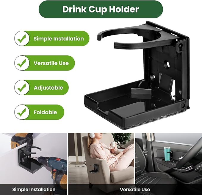 2pcs Adjustable Folding Cup Holder, Car Wall Mount Water Drink Coffee Bottle Holder with Screws, Fit Most Size Mugs Bottle, for Truck RV Van Boat Camper Caravan Marine (Diamond Pattern)