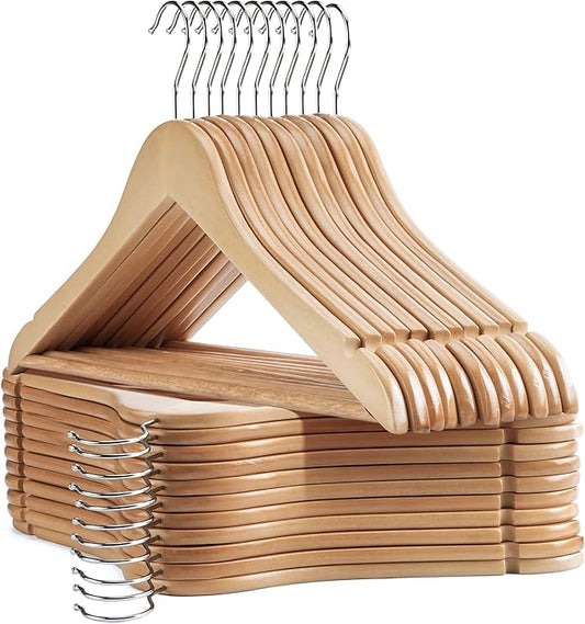 Wooden Hangers 30 Pack Clothes Hanger for Daily Used,Coat Hangers for Closet,Heavy Duty Wood Hanger for Suit, Shirts, Jackets, Dress, Pant ï¼Light Naturalï¼