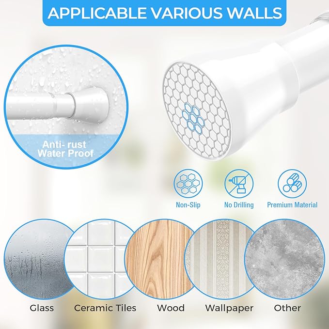 AIZESI 4PCS Tension Curtain Rod 16 to 26 Inch No Drilling Adjustable Spring Curtain Rod 7/8" Diameter Small Curtain Rod White Curtian Rods for Windows, Doorway, Closet, Kitchen, Cupboard, Bathroom